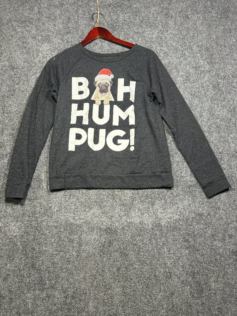 Cold Crush Sweatshirt Womens Medium Black Bah Hum Pug! Pullover Rib Cuffs
